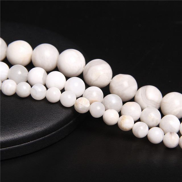 Gorąca sprzedaż kamieni naturalnych białych szalonych koronek agatowych - okrągłe, luźne koraliki o średnicach 6 mm, 8 mm, 10 mm i 12 mm dla wyrób biżuterii bransoletkowej - Wianko - 26