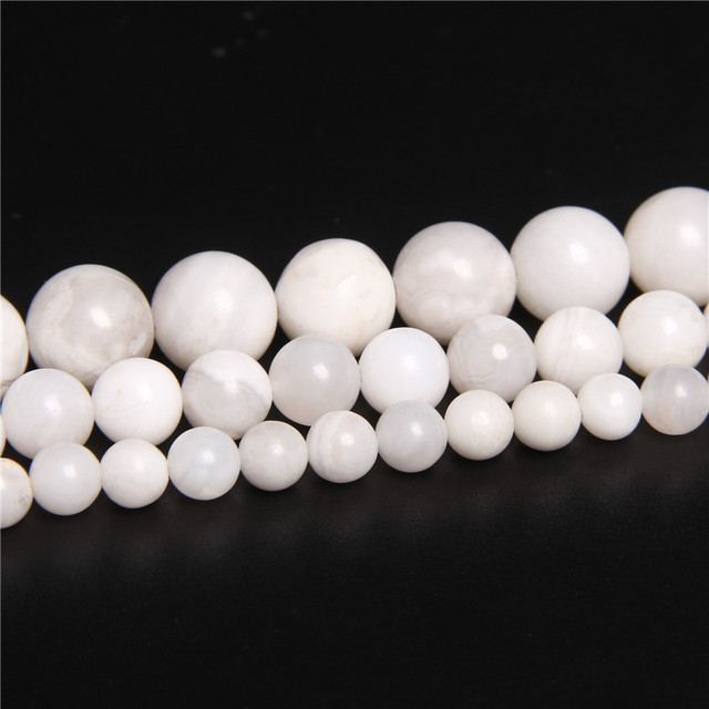 Gorąca sprzedaż kamieni naturalnych białych szalonych koronek agatowych - okrągłe, luźne koraliki o średnicach 6 mm, 8 mm, 10 mm i 12 mm dla wyrób biżuterii bransoletkowej - Wianko - 24