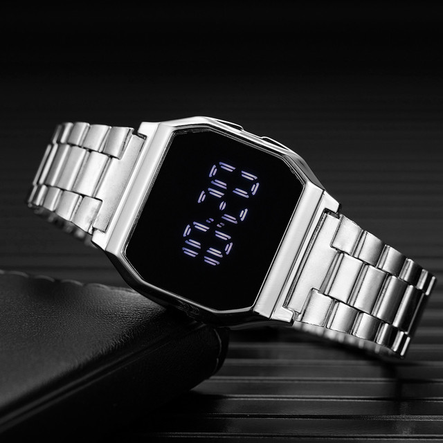 Luksusowy zegarek damski LED cyfrowy z dotykowym wyświetlaczem, stal nierdzewna - Wianko - 5