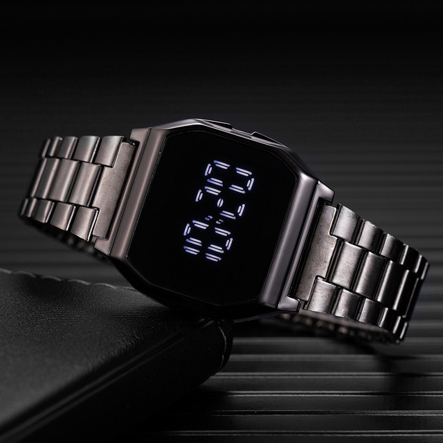 Luksusowy zegarek damski LED cyfrowy z dotykowym wyświetlaczem, stal nierdzewna - Wianko - 3