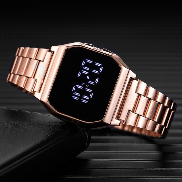 Luksusowy zegarek damski LED cyfrowy z dotykowym wyświetlaczem, stal nierdzewna - Wianko - 2