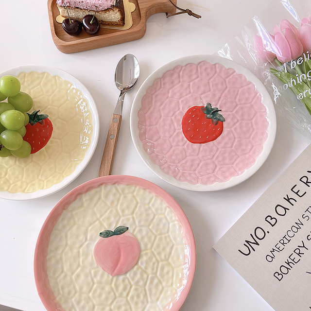 Płyta ceramiczna do jedzenia o kształcie kwiatka z truskawką i brzoskwinią - Wianko - 4