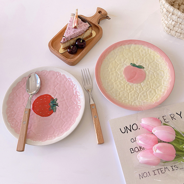 Płyta ceramiczna do jedzenia o kształcie kwiatka z truskawką i brzoskwinią - Wianko - 2
