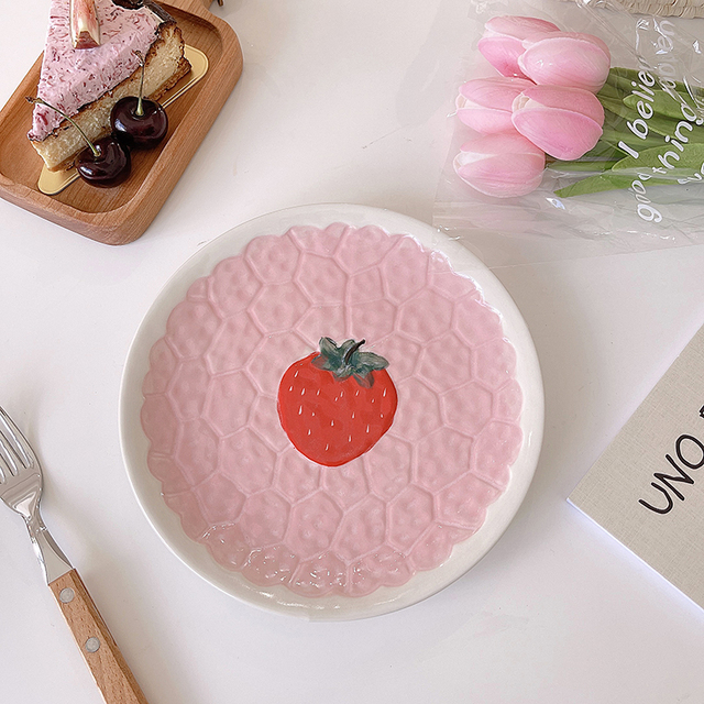 Płyta ceramiczna do jedzenia o kształcie kwiatka z truskawką i brzoskwinią - Wianko - 5