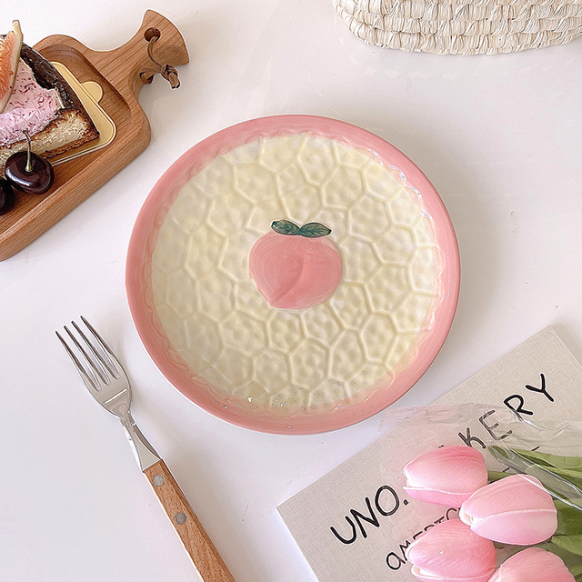 Płyta ceramiczna do jedzenia o kształcie kwiatka z truskawką i brzoskwinią - Wianko - 6