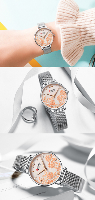 Elegancki zegarek damski CURREN ze stali nierdzewnej, stalowy pasek, kwarcowy mechanizm - Wianko - 7