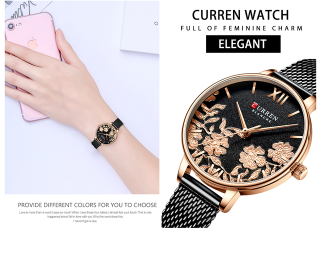 Elegancki zegarek damski CURREN ze stali nierdzewnej, stalowy pasek, kwarcowy mechanizm - Wianko - 3