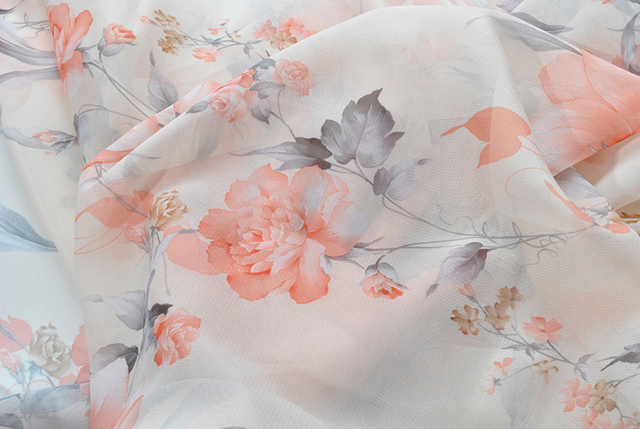 Materiał szyfonowy na metry z kwiatowym wzorem w kolorze brzoskwiniowym, idealny do letnich sukienek - szerokość 150CM - Wianko - 14