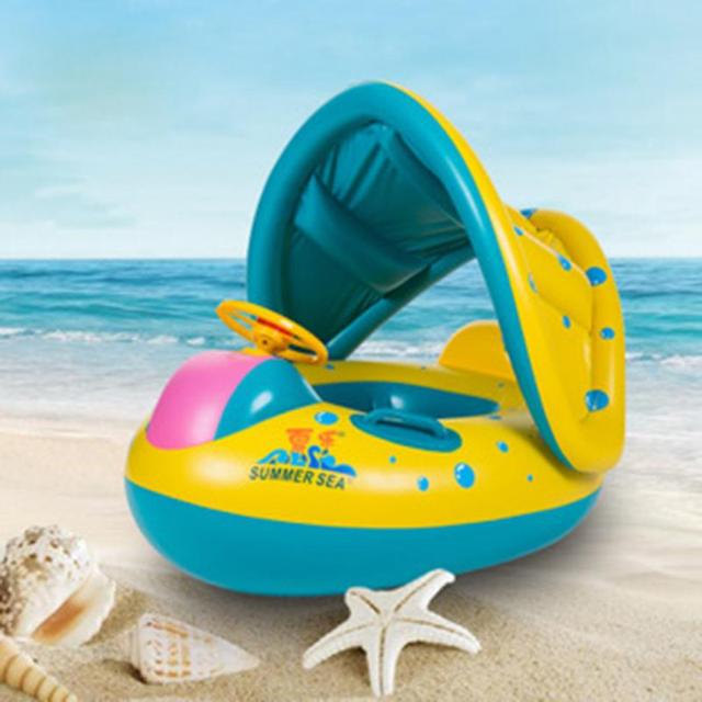 1 sztuk basen dla dzieci pierścień bezpieczeństwa niemowlę pływanie Float nadmuchiwane regulowany parasolka siedzenia łódź pierścień basen anti-rollover - Wianko - 1