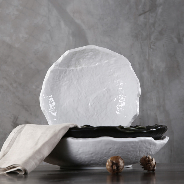 Miska ceramiczna na deser, kształt okrągły, wzór kamienia, stylowa zastawa domowa (białe talerze pojemnik na przekąski) - Wianko - 1