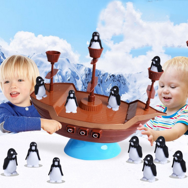 Zabawka edukacyjna dla dzieci: Łódź piracka z pingwinem - gra interaktywna dla rodziców i dzieci z poziomami masztów - Wianko - 3