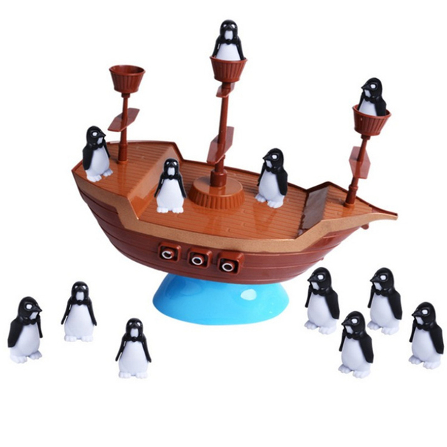 Zabawka edukacyjna dla dzieci: Łódź piracka z pingwinem - gra interaktywna dla rodziców i dzieci z poziomami masztów - Wianko - 4