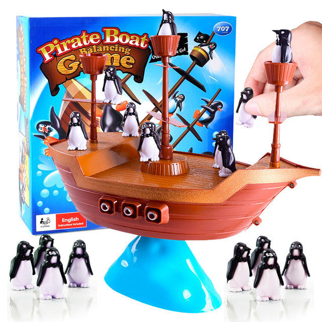 Zabawka edukacyjna dla dzieci: Łódź piracka z pingwinem - gra interaktywna dla rodziców i dzieci z poziomami masztów - Wianko - 2