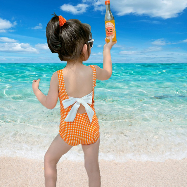 Dziewczyński strój kąpielowy letni, jednoczęściowy, odkryte plecy z kokardą - Wianko - 3