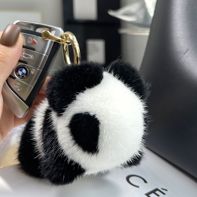 Breloczek luksusowy z prawdziwej norki - panda z ozdobą do torebki, idealny prezent dla kobiet i dziewcząt - Wianko - 6