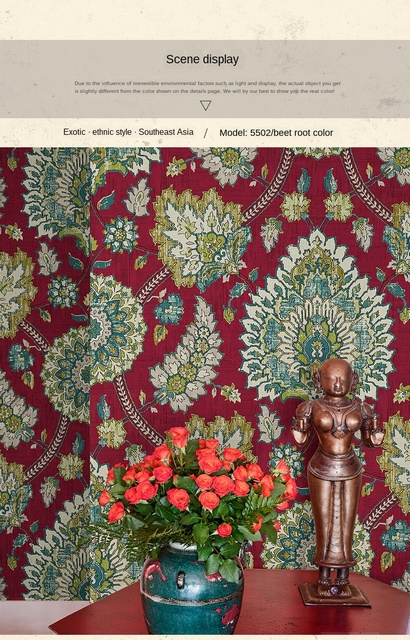 Duża tapeta kwiatowa w stylu amerykańskim i etnicznym na ścianę sypialni - tybetańska, azjatycka, czeska w papierze dekoracyjnym - Wianko - 11