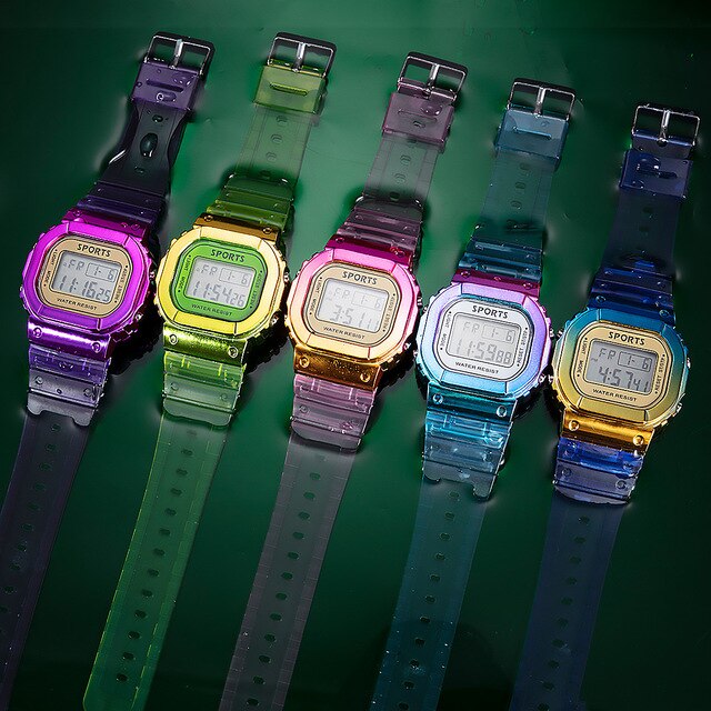 Zegarek dziecięcy elektroniczny, wodoodporny, kolorowy, na rękę - gradientowy, mały, kwadratowy - Wianko - 1