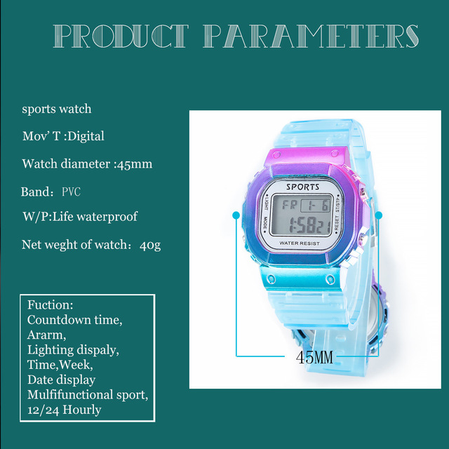 Zegarek dziecięcy elektroniczny, wodoodporny, kolorowy, na rękę - gradientowy, mały, kwadratowy - Wianko - 11