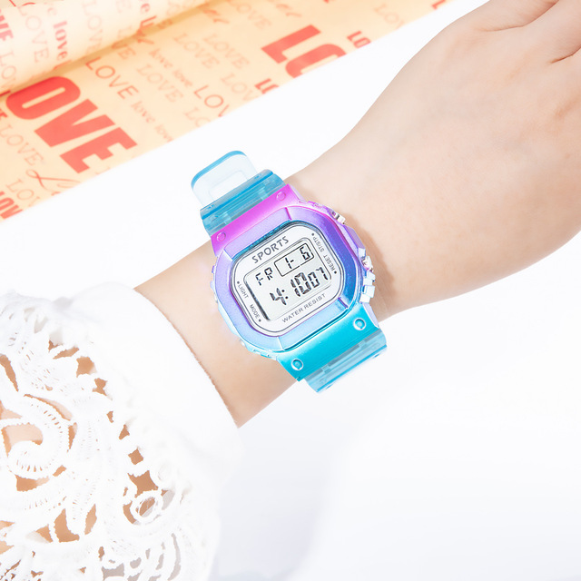 Zegarek dziecięcy elektroniczny, wodoodporny, kolorowy, na rękę - gradientowy, mały, kwadratowy - Wianko - 3