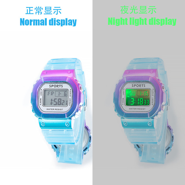 Zegarek dziecięcy elektroniczny, wodoodporny, kolorowy, na rękę - gradientowy, mały, kwadratowy - Wianko - 12