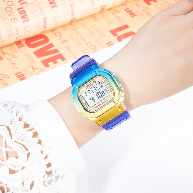 Zegarek dziecięcy elektroniczny, wodoodporny, kolorowy, na rękę - gradientowy, mały, kwadratowy - Wianko - 5
