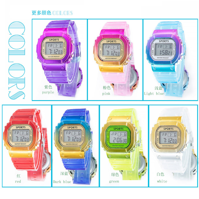 Zegarek dziecięcy elektroniczny, wodoodporny, kolorowy, na rękę - gradientowy, mały, kwadratowy - Wianko - 9