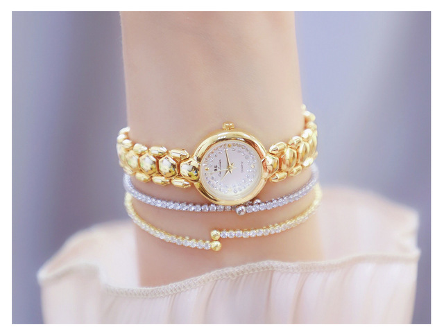 Zegarek damski BS Bee siostra, diamentowa tarcza, złota bransoleta, elegancki design - Wianko - 11