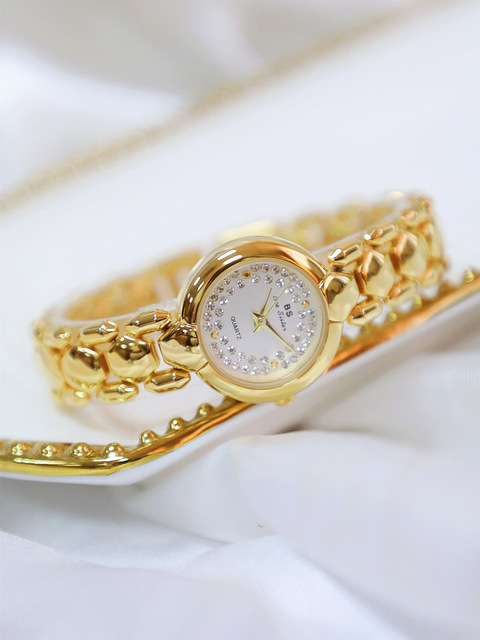 Zegarek damski BS Bee siostra, diamentowa tarcza, złota bransoleta, elegancki design - Wianko - 5