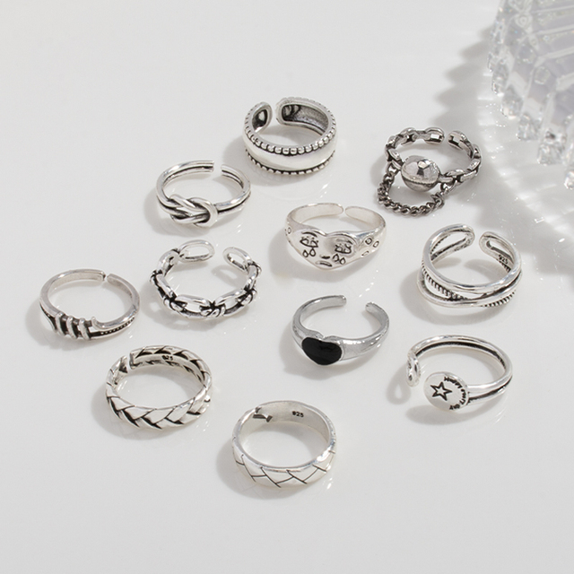 11 stylów starożytnych srebrnych pierścionków na palec wskazujący z sercem – kolekcja koreańskiego vintage z łańcuszkiem - Wianko - 14