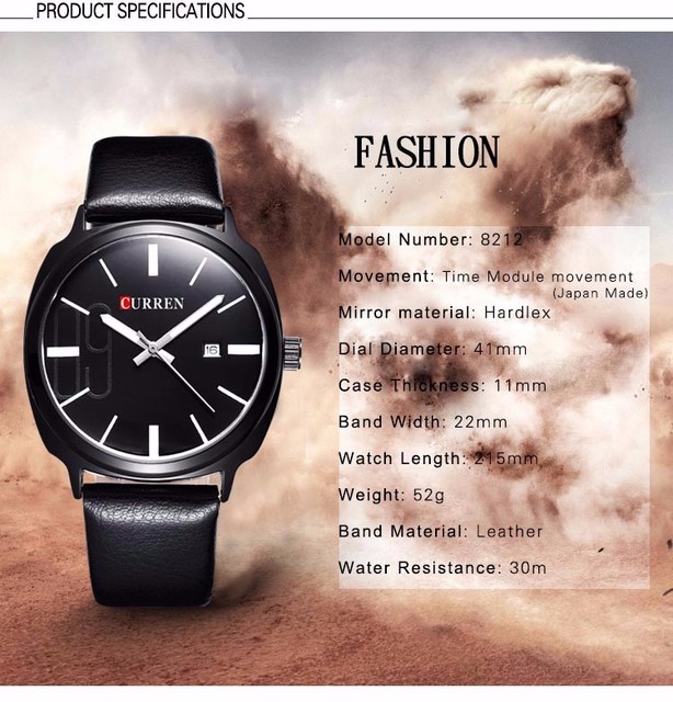 Męski zegarek Curren 2016, z paskiem ze skóry, styl militarnej marki, biznesowy Casual Quartz - Wianko - 4