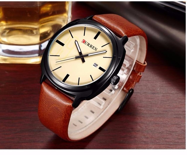 Męski zegarek Curren 2016, z paskiem ze skóry, styl militarnej marki, biznesowy Casual Quartz - Wianko - 24