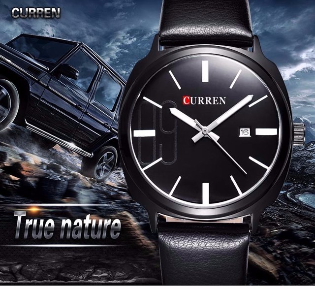 Męski zegarek Curren 2016, z paskiem ze skóry, styl militarnej marki, biznesowy Casual Quartz - Wianko - 1