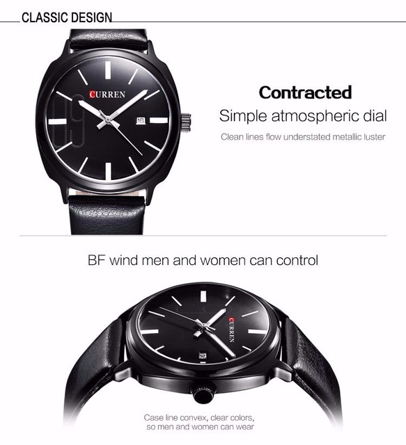 Męski zegarek Curren 2016, z paskiem ze skóry, styl militarnej marki, biznesowy Casual Quartz - Wianko - 7