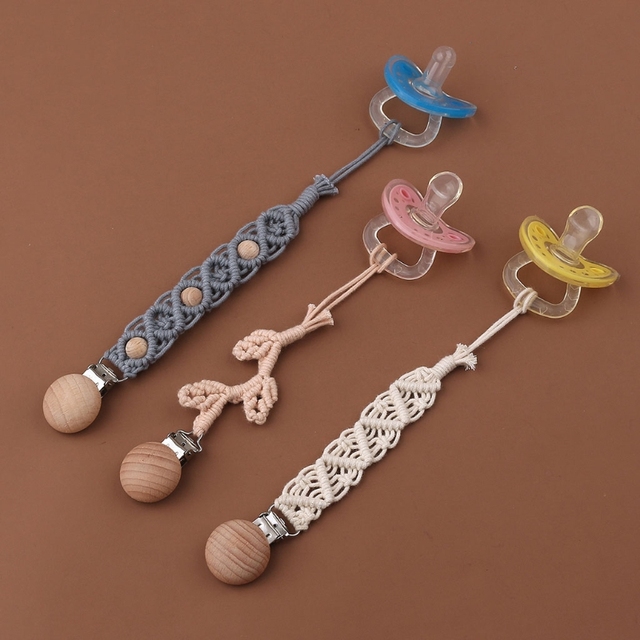 Wysokiej jakości sznurek bawełniany smoczek z klipsem dla niemowląt 24CM łańcuszek z drewna bukowego - Wianko - 6
