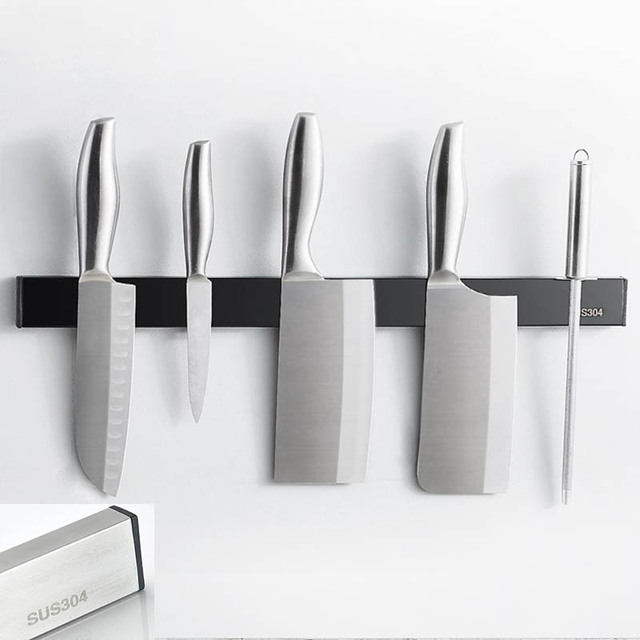 Magnetyczny nóż pasek 304 ze stali nierdzewnej, uchwyt z magnesem, kuchenny stojak na noże, 30-50 cm, srebrno-czarny - Wianko - 1