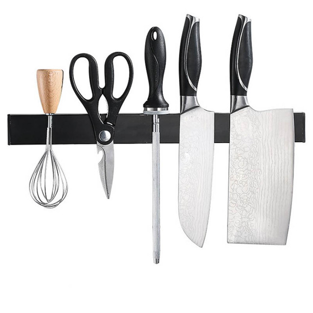Magnetyczny nóż pasek 304 ze stali nierdzewnej, uchwyt z magnesem, kuchenny stojak na noże, 30-50 cm, srebrno-czarny - Wianko - 4