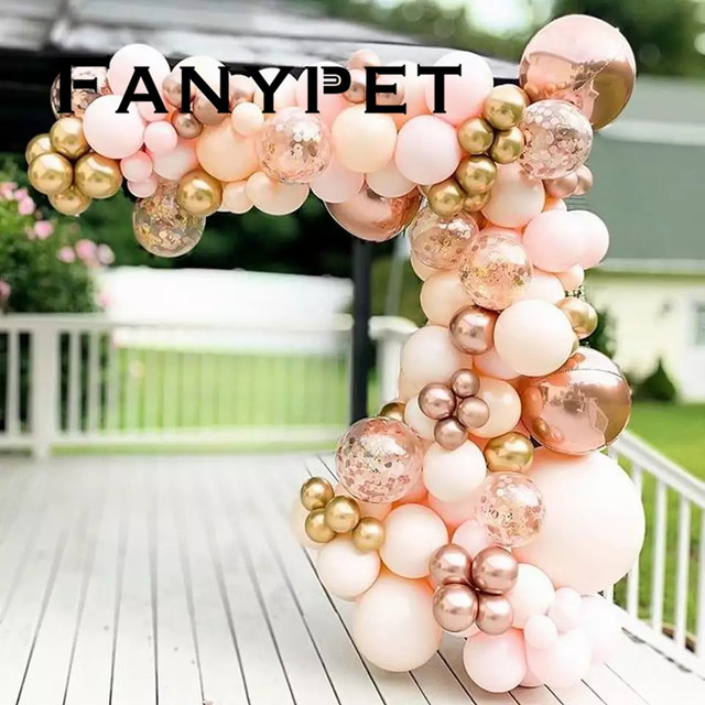 Zestaw 96 sztuk DIY Pomarańczowa Róża Balony Garland Arch - Chromowane Złoto Konfetti, 4D Globos Baby Shower Dekoracje Weselne - Wianko - 4