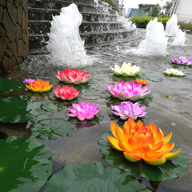 Sztuczny kwiat lotosowy - dekoracja DIY na przyjęcia i śluby, pływający, symulujący lilię wodną, wysokość 10/18cm - Wianko - 2