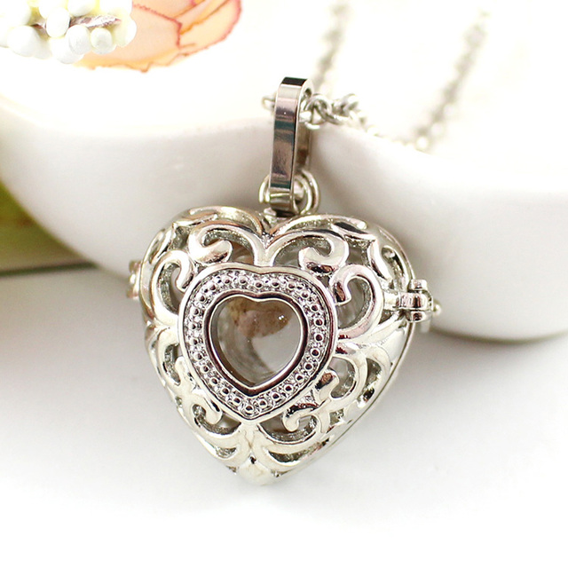 Serce filigran Hollow - wisiorek medalion z kulką ze szkła - biżuteria pamiątkowa do kremacji - Wianko - 2