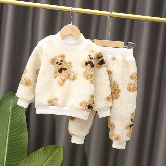 Nowy zestaw dla niemowląt: zimowa odzież dla dzieci - kurtka niedźwiedź, spodnie - pluszowe, dla chłopców i dziewczynek, 0-5 lat - Wianko - 7