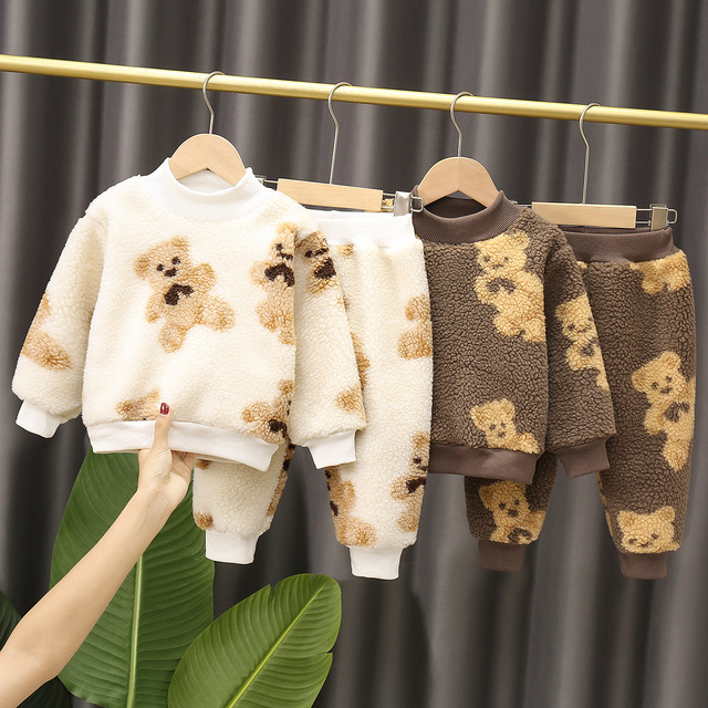 Nowy zestaw dla niemowląt: zimowa odzież dla dzieci - kurtka niedźwiedź, spodnie - pluszowe, dla chłopców i dziewczynek, 0-5 lat - Wianko - 6