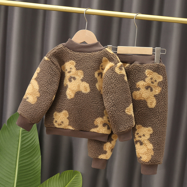 Nowy zestaw dla niemowląt: zimowa odzież dla dzieci - kurtka niedźwiedź, spodnie - pluszowe, dla chłopców i dziewczynek, 0-5 lat - Wianko - 10