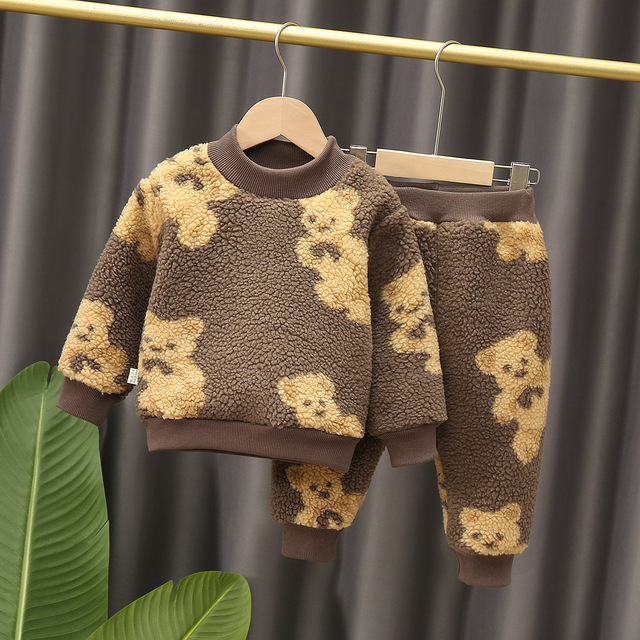 Nowy zestaw dla niemowląt: zimowa odzież dla dzieci - kurtka niedźwiedź, spodnie - pluszowe, dla chłopców i dziewczynek, 0-5 lat - Wianko - 9