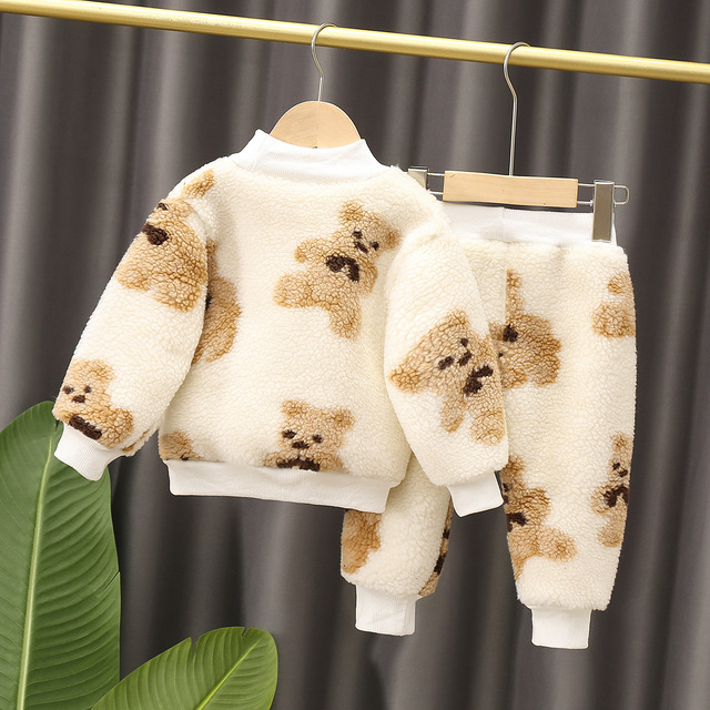 Nowy zestaw dla niemowląt: zimowa odzież dla dzieci - kurtka niedźwiedź, spodnie - pluszowe, dla chłopców i dziewczynek, 0-5 lat - Wianko - 8