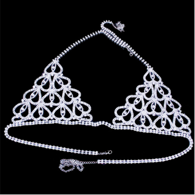 Bielizna kryształowy łańcuszek na brzuch z biżuterią do ciała - luksusowy zestaw biustonosza i stringów Showgirl Sexy Glam Rhinestone - Wianko - 2