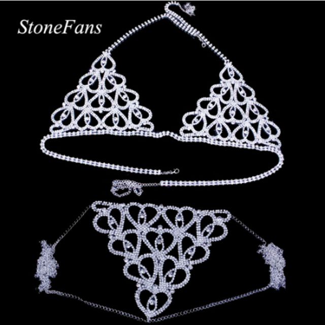 Bielizna kryształowy łańcuszek na brzuch z biżuterią do ciała - luksusowy zestaw biustonosza i stringów Showgirl Sexy Glam Rhinestone - Wianko - 4