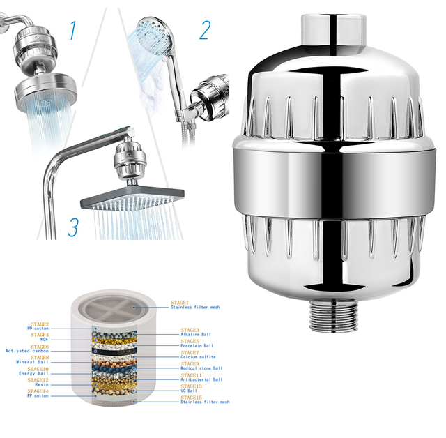 Filtr prysznicowy do usuwania chloru i metali ciężkich, zmiękczający twardą wodę, wraz z głowicą prysznicową (15 etapów) - Wianko - 11