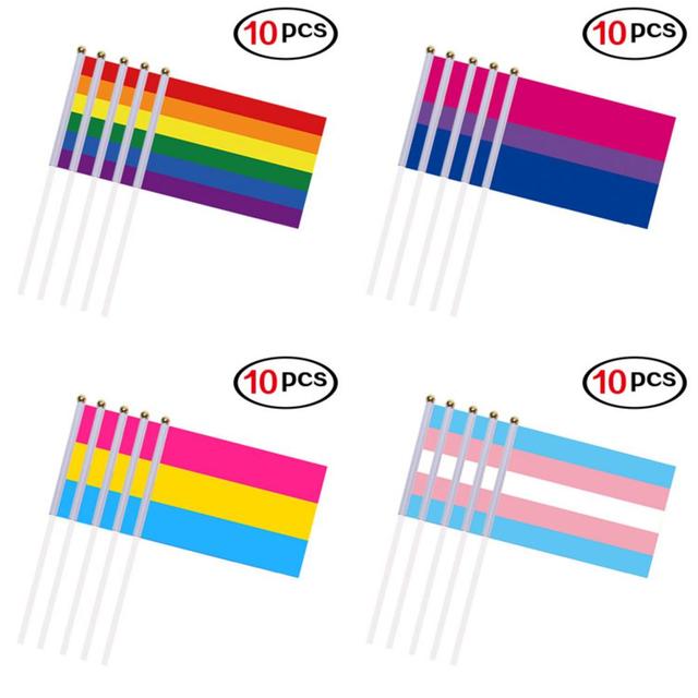 Mini flagi tęczowe Gay Pride 14x21CM 10 szt./paczka z masztami - Party Decor Festival Parade - Wianko - 1