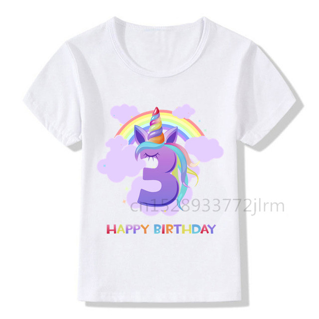 Tęczowa opaska jednorożec dla dzieci - numer urodzinowy - T-shirt chłopiec/dziewczyna - Wianko - 4