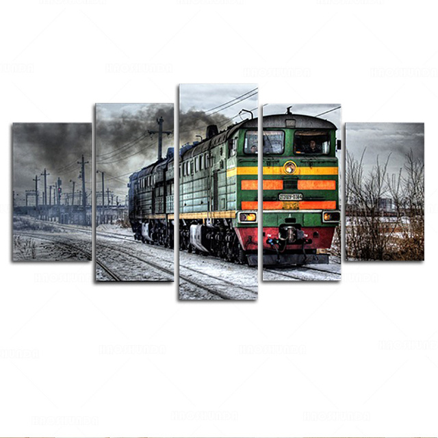 Obraz dekoracyjny na płótnie - Stary lokomotywa - 5 paneli - Krajobraz - Nowoczesny - HD druk - Wianko - 6